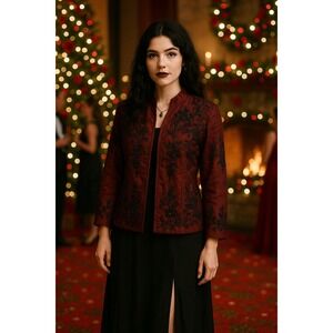 Whimsigoth‎ Fairy Holiday Elegant Beaded Y2K Dark Red Black Embroidered M Jacket